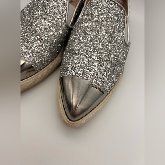 MIU MIU Glitter Slip-On Sneakers Steel Toe Pointed Size 35 Look At Photos - Picture 4 of 16